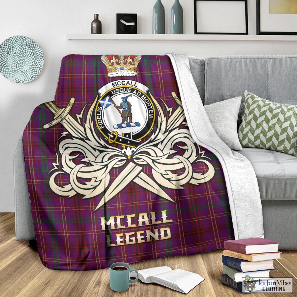 McCall (Caithness) Tartan Blanket with Clan Crest and the Golden Sword of Courageous Legacy - Tartan Vibes Clothing