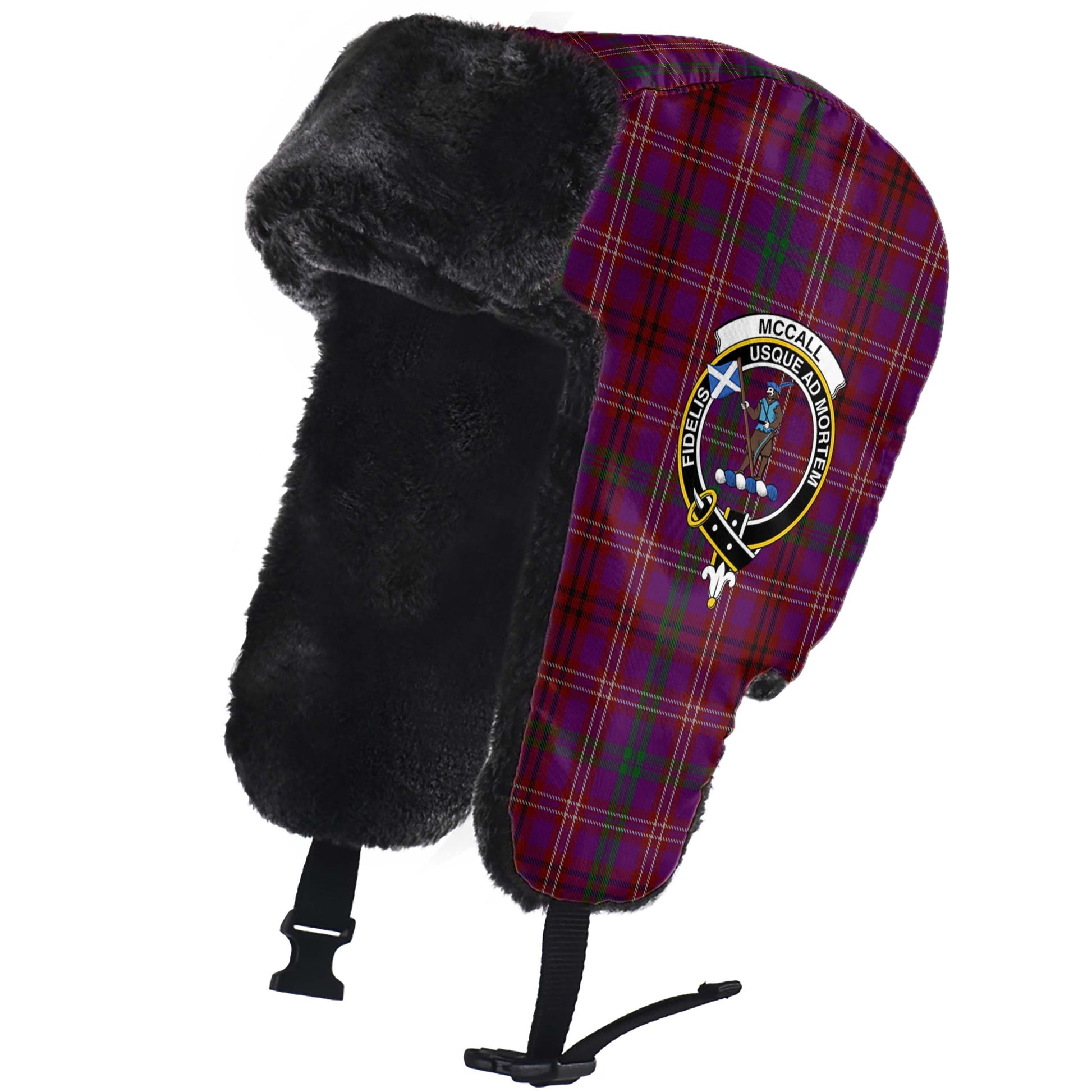 McCall (Caithness) Tartan Winter Trapper Hat with Family Crest - Tartanvibesclothing