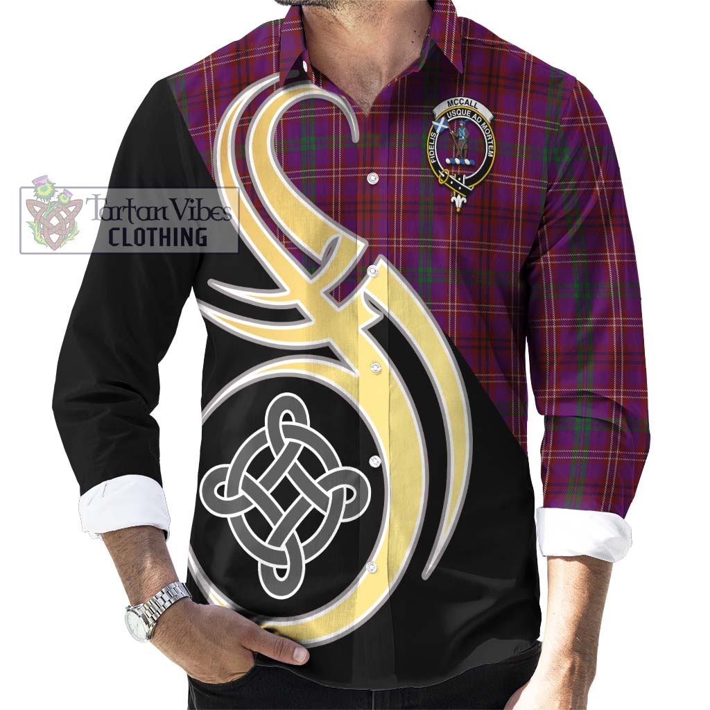 McCall (Caithness) Tartan Long Sleeve Button Shirt with Family Crest and Celtic Symbol Style - Tartan Vibes Clothing
