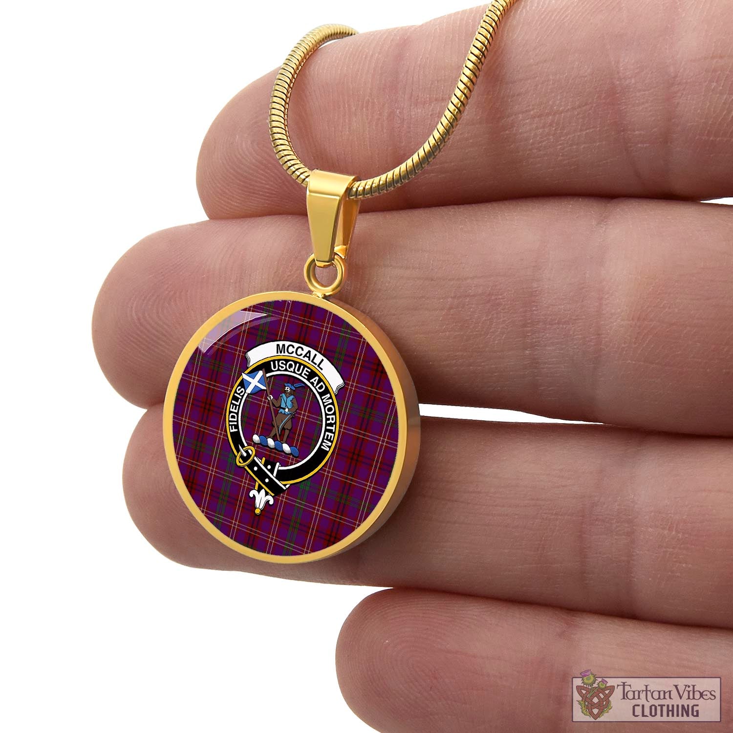 McCall (Caithness) Tartan Circle Necklace with Family Crest - Tartan Vibes Clothing