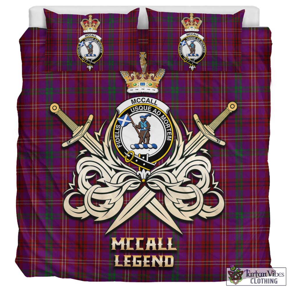 Tartan Vibes Clothing McCall (Caithness) Tartan Bedding Set with Clan Crest and the Golden Sword of Courageous Legacy