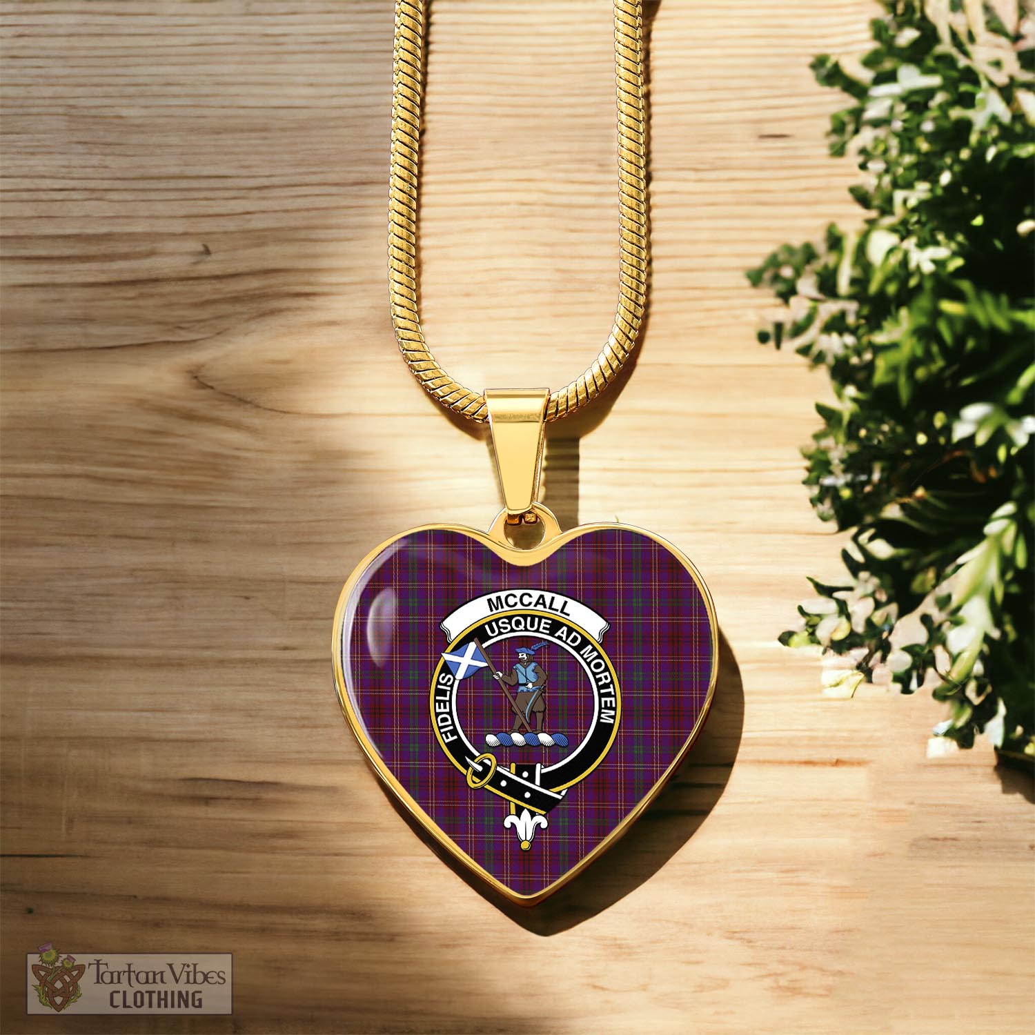 McCall (Caithness) Tartan Heart Necklace with Family Crest Luxury Necklace (Gold) No - Tartan Vibes Clothing