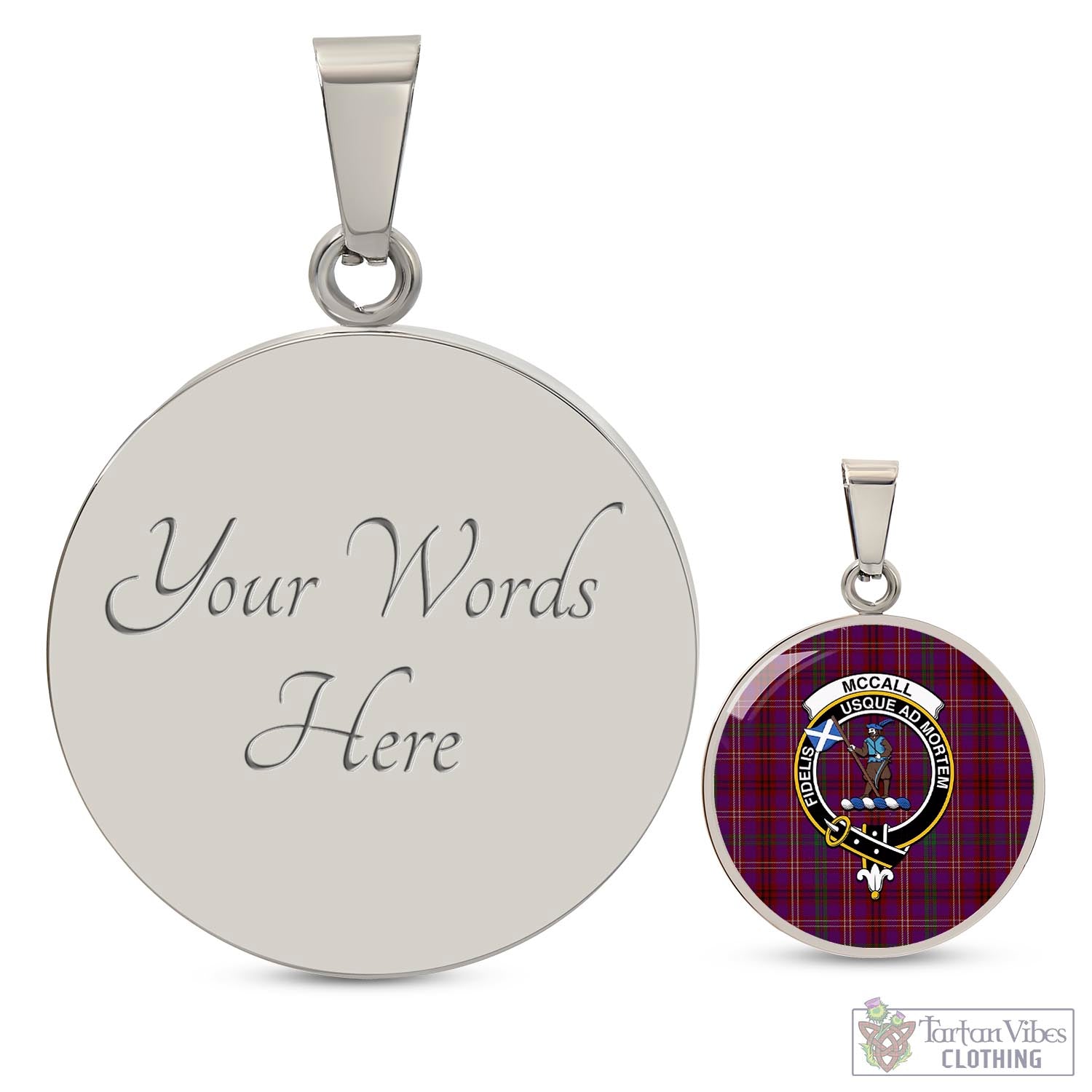 McCall (Caithness) Tartan Circle Necklace with Family Crest Luxury Necklace (Silver) Yes - Tartan Vibes Clothing