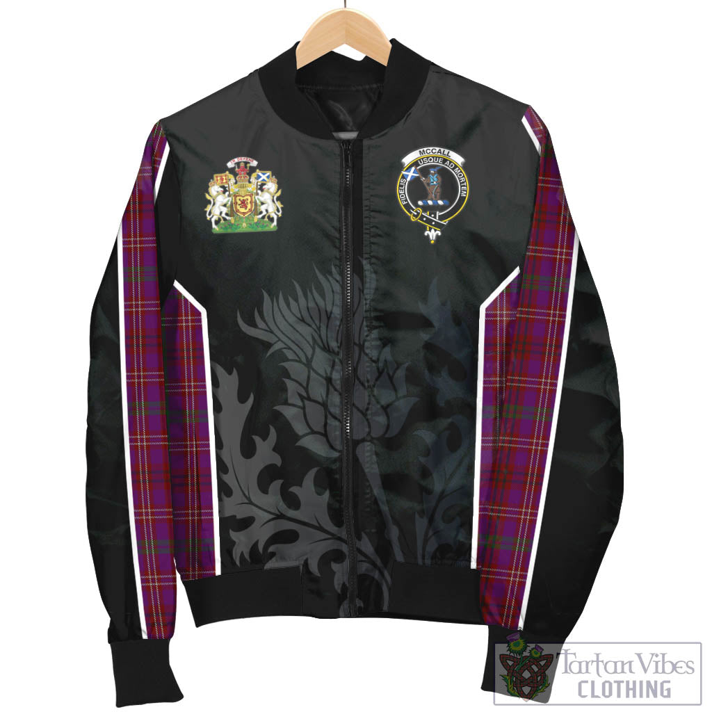 McCall (Caithness) Tartan Bomber Jacket with Family Crest and Scottish Thistle Vibes Sport Style - Tartan Vibes Clothing