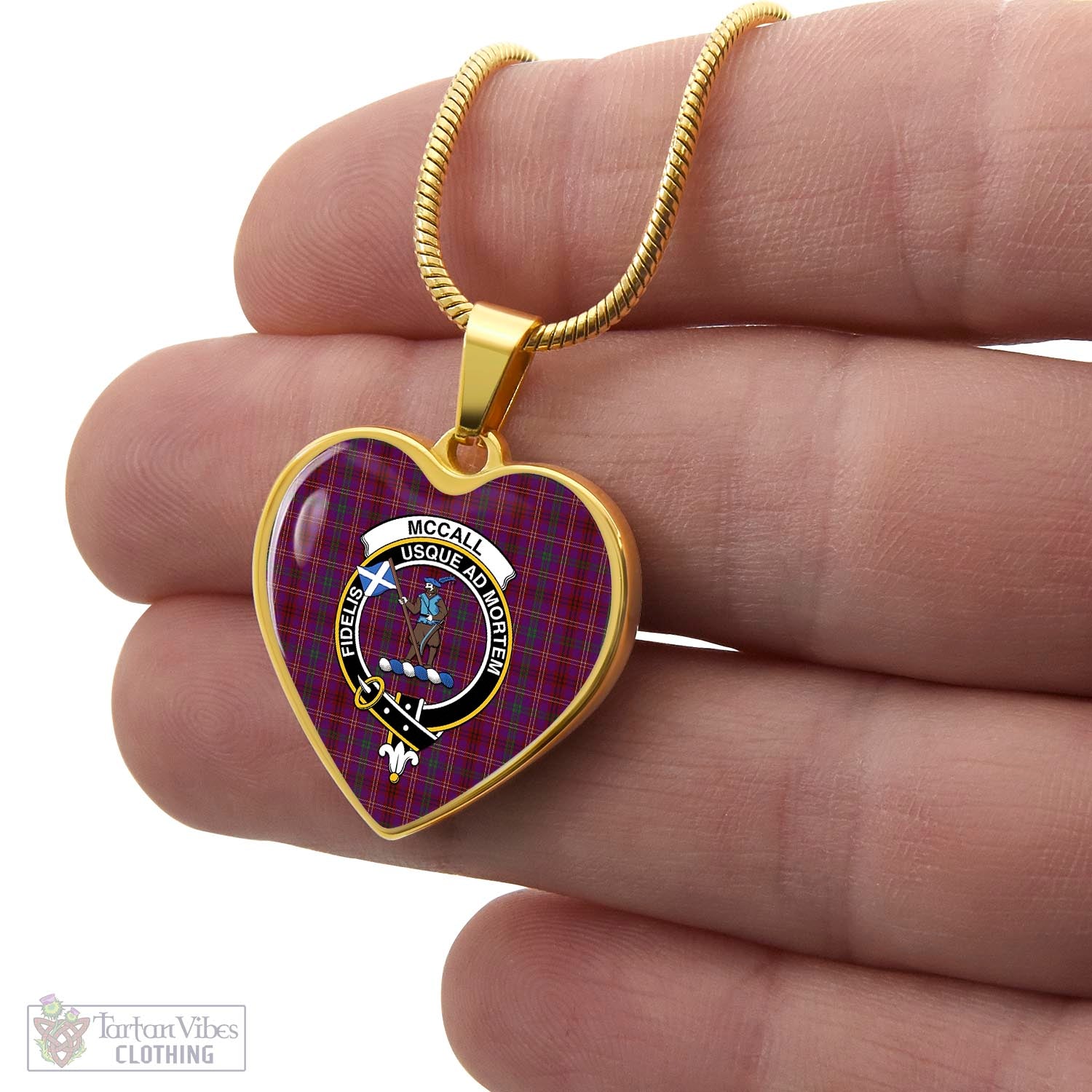 McCall (Caithness) Tartan Heart Necklace with Family Crest - Tartan Vibes Clothing