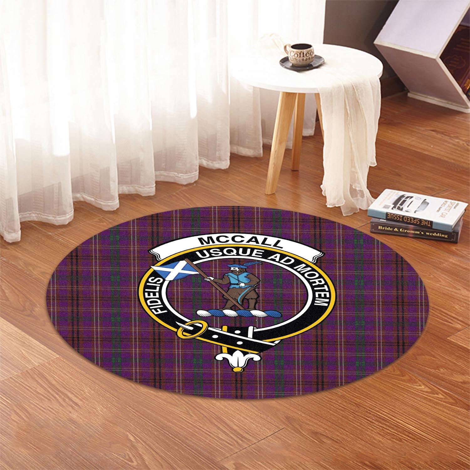 mccall-caithness-tartan-round-rug-with-family-crest
