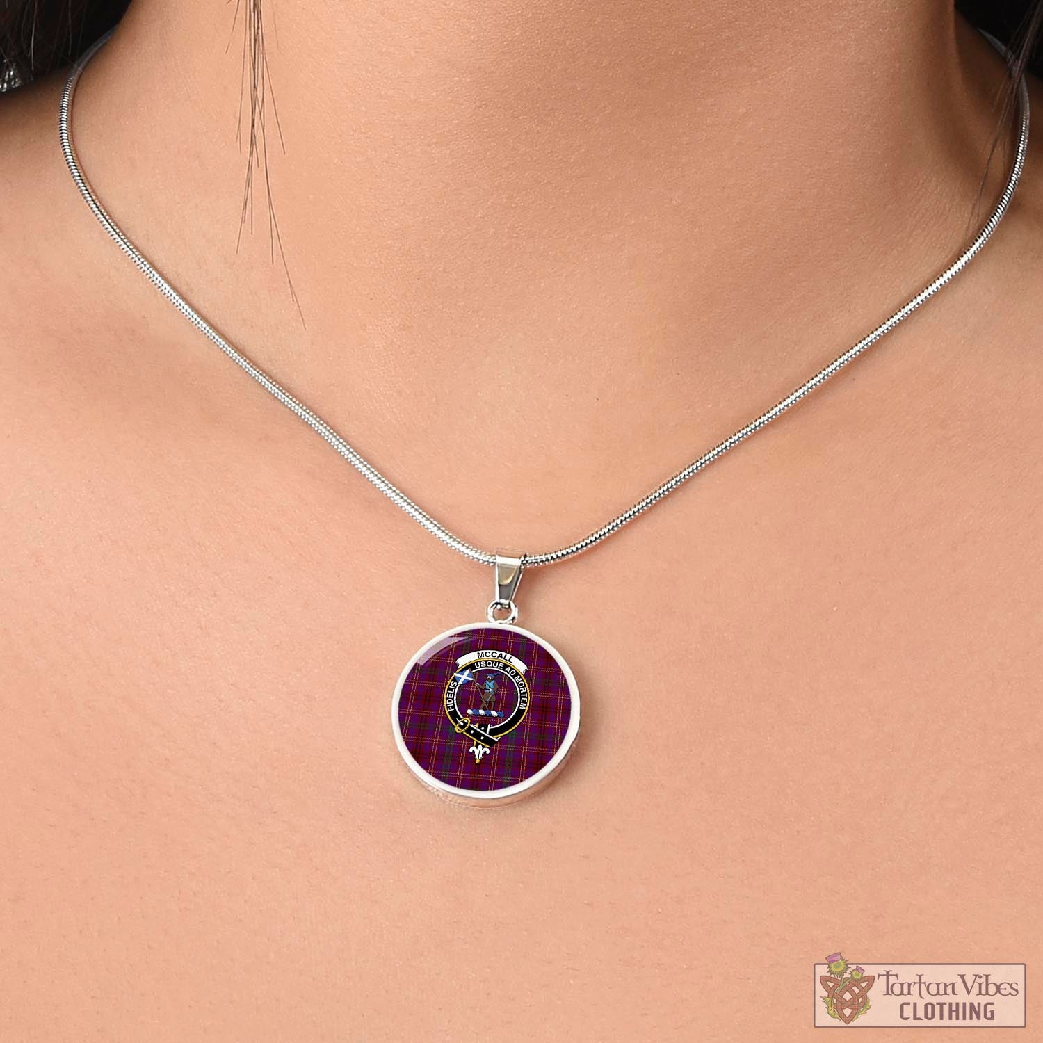McCall (Caithness) Tartan Circle Necklace with Family Crest - Tartan Vibes Clothing