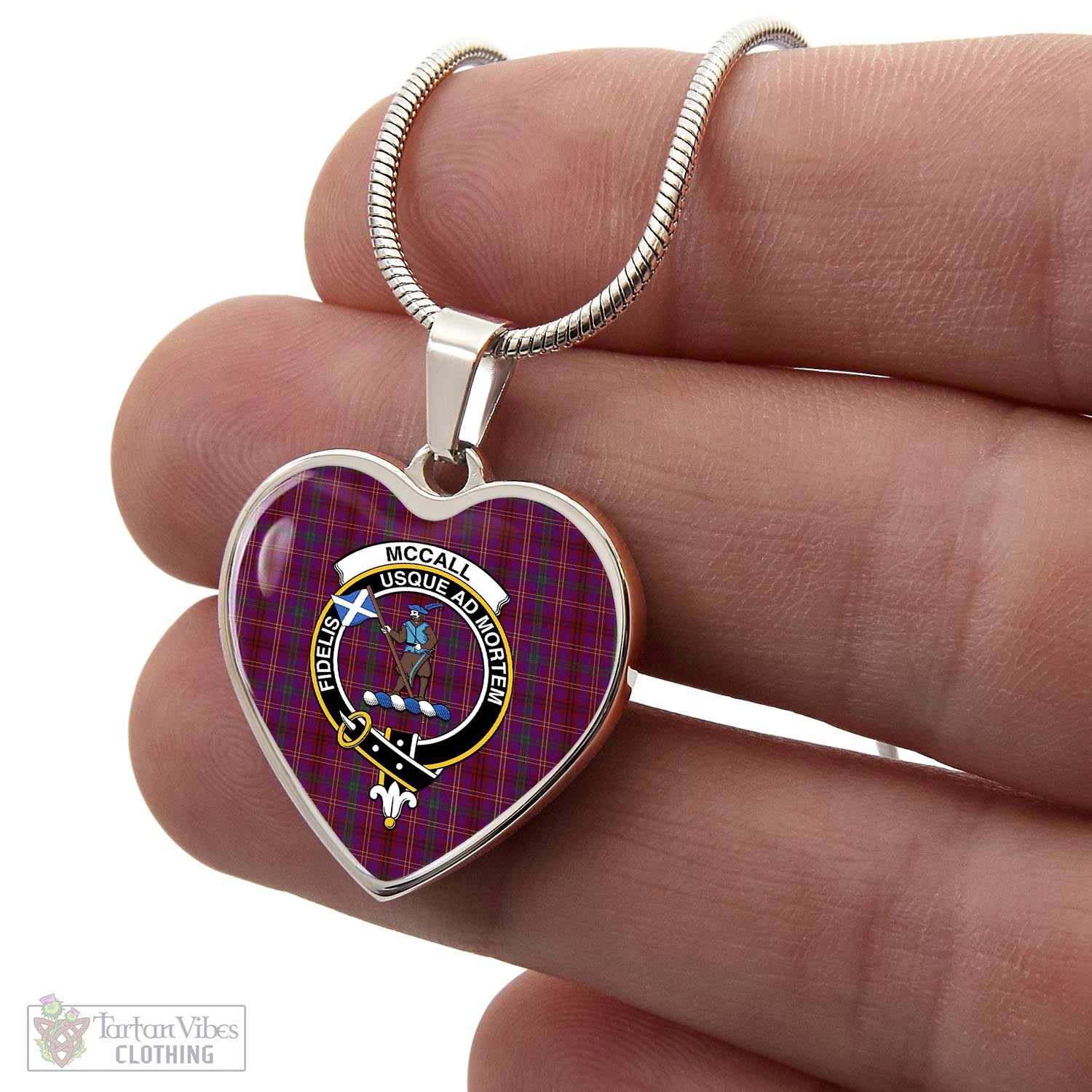McCall (Caithness) Tartan Heart Necklace with Family Crest - Tartan Vibes Clothing