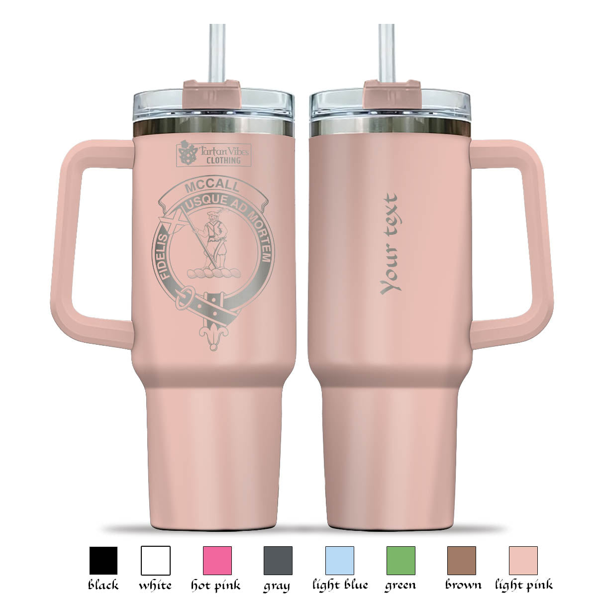 McCall (Caithness) Clan Crest Engraved Tumbler with Handle - 2D-tartanvibesclothing