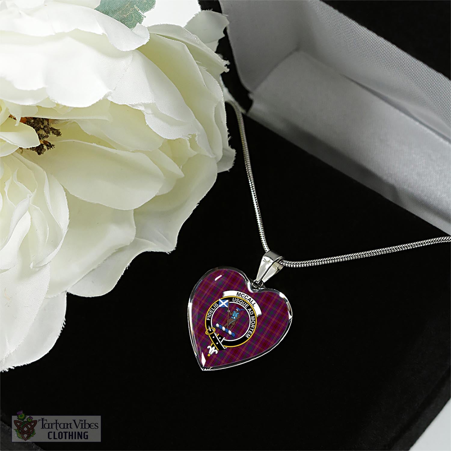 McCall (Caithness) Tartan Heart Necklace with Family Crest - Tartan Vibes Clothing