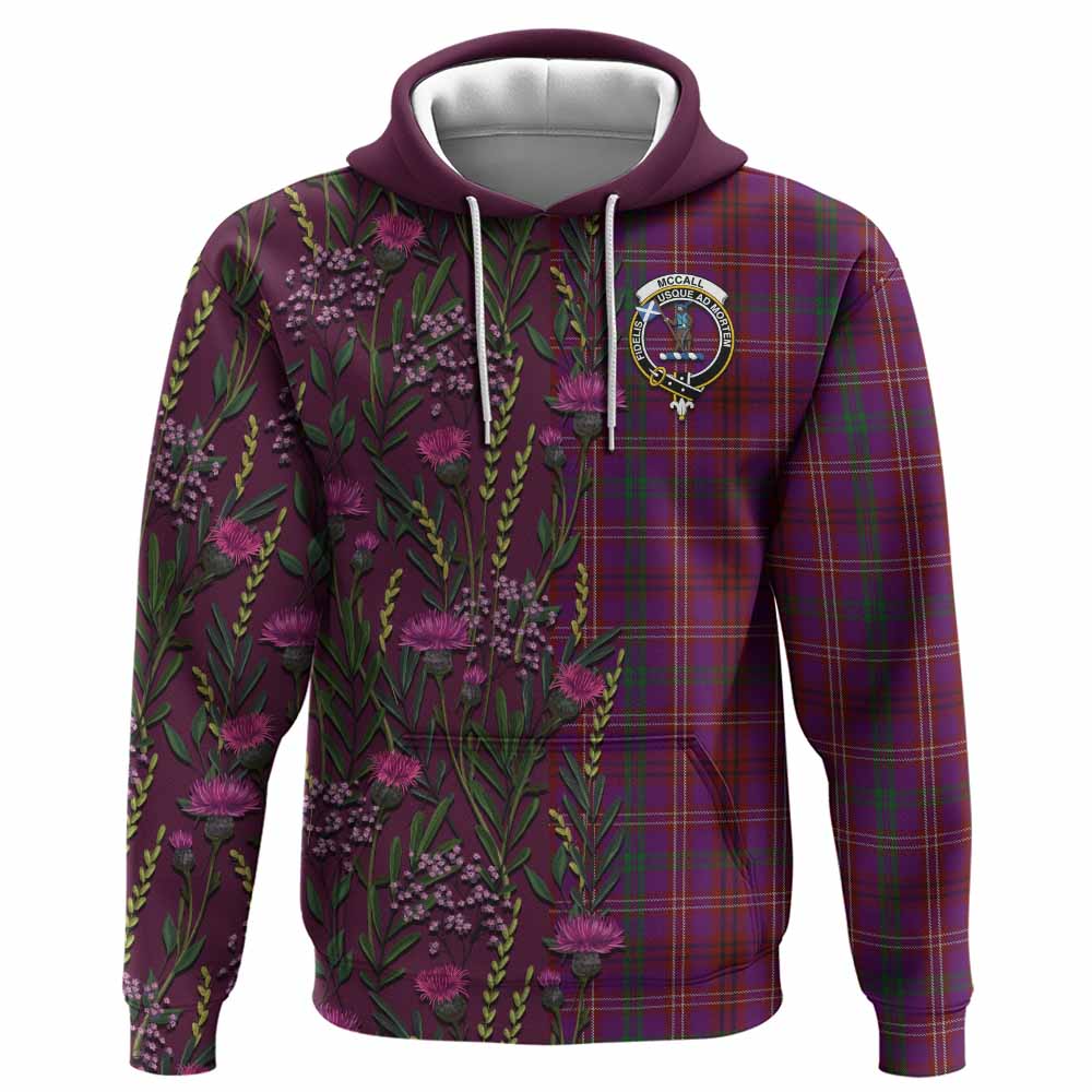 McCall (Caithness) Family Crest Tartan Hoodie Scottish Thistle Flower Pattern Half Style - Tartan Vibes Clothing