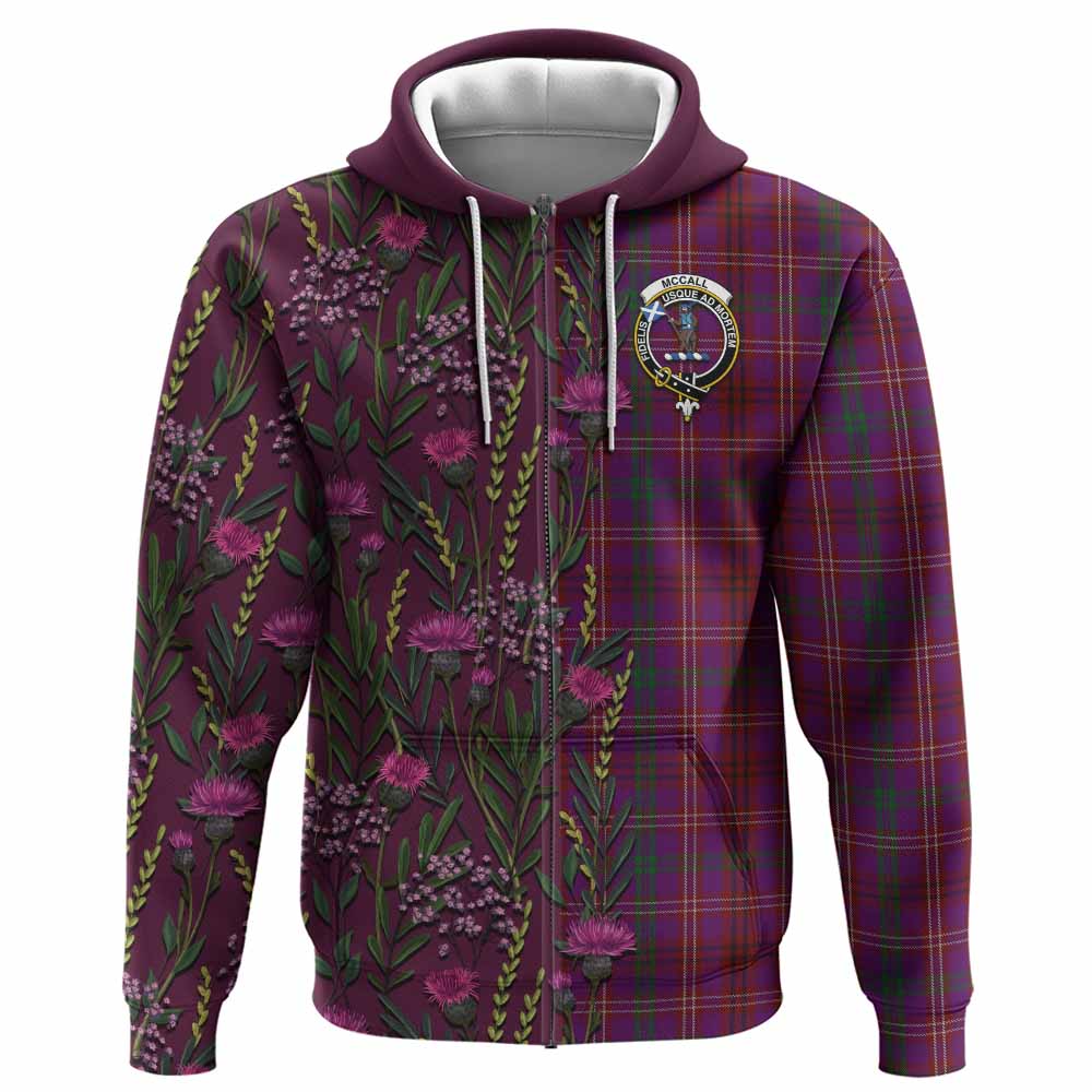 McCall (Caithness) Family Crest Tartan Hoodie Scottish Thistle Flower Pattern Half Style - Tartan Vibes Clothing