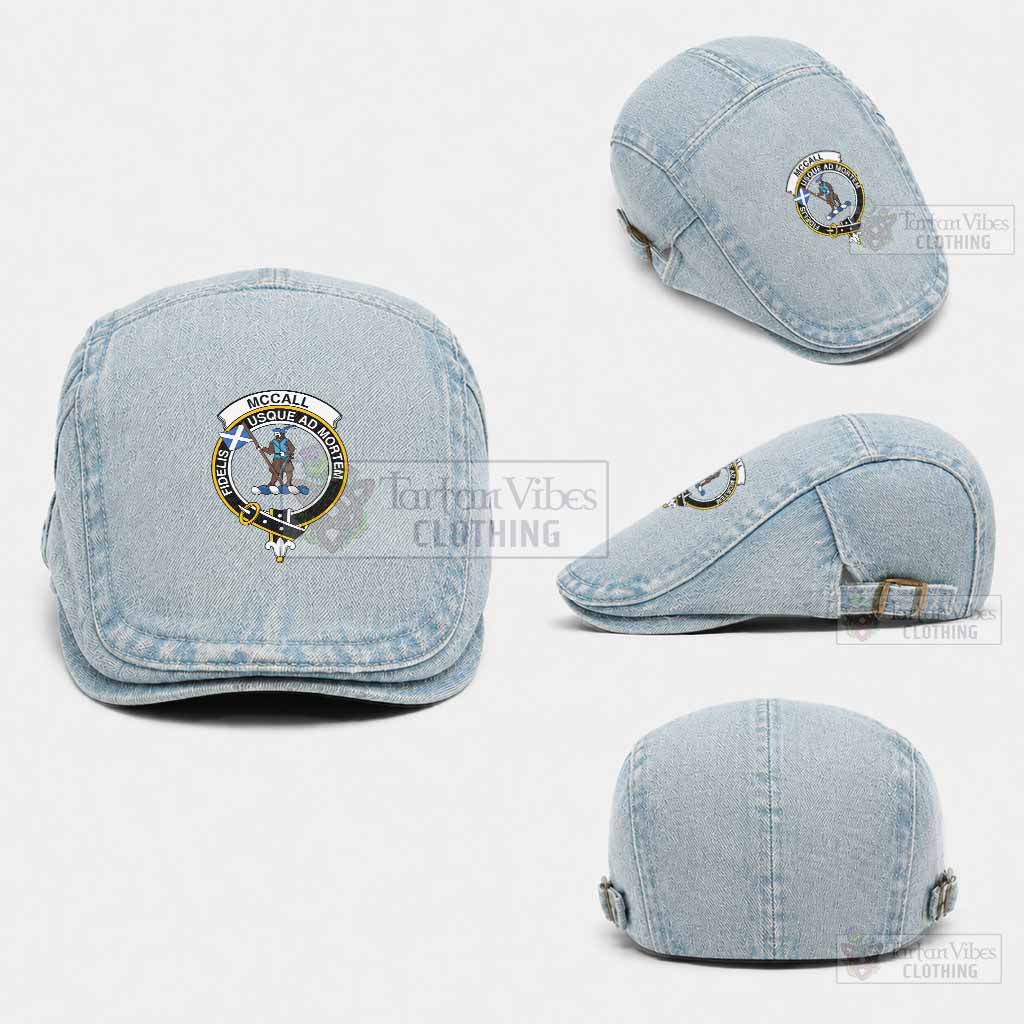 McCall (Caithness) Scottish Clan Crest Washed Flat Cap - Unisex Jeff Cap One Size (Adjustable) Light Blue - Tartan Vibes Clothing