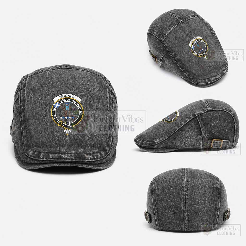 McCall (Caithness) Scottish Clan Crest Washed Flat Cap - Unisex Jeff Cap One Size (Adjustable) Black - Tartan Vibes Clothing