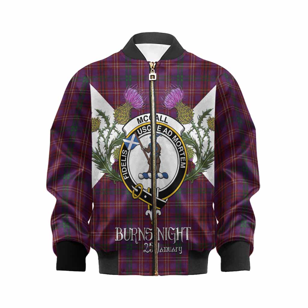McCall (Caithness) Tartan Family Crest Kid Bomber Jacket Scottish Burns Night Thistle Floral