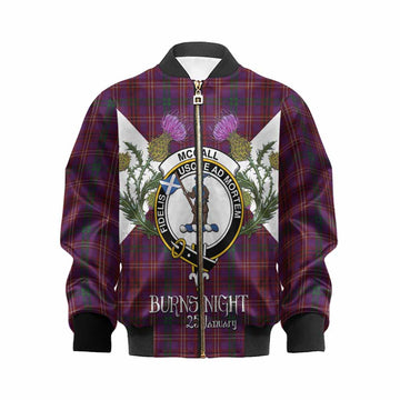 McCall (Caithness) Tartan Family Crest Kid Bomber Jacket Scottish Burns Night Thistle Floral