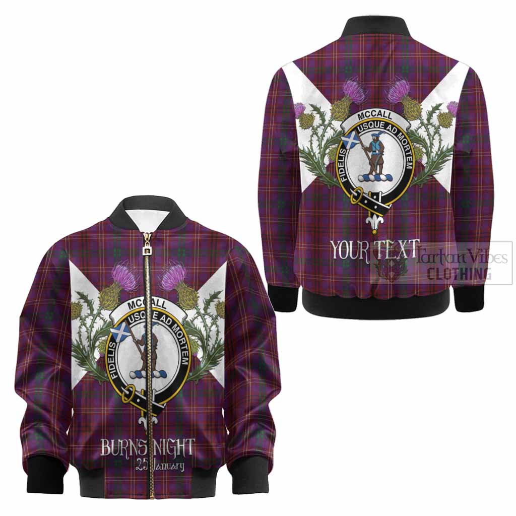 McCall (Caithness) Tartan Family Crest Kid Bomber Jacket Scottish Burns Night Thistle Floral