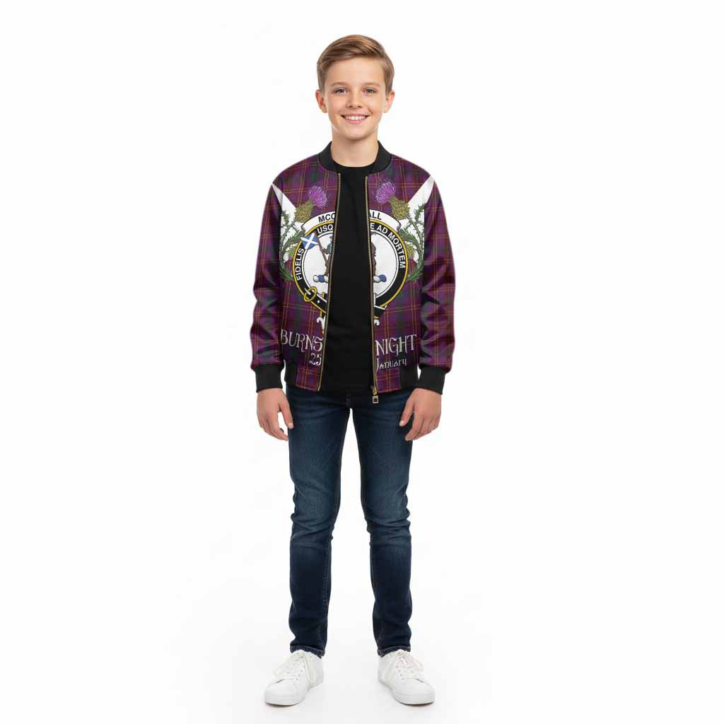McCall (Caithness) Tartan Family Crest Kid Bomber Jacket Scottish Burns Night Thistle Floral