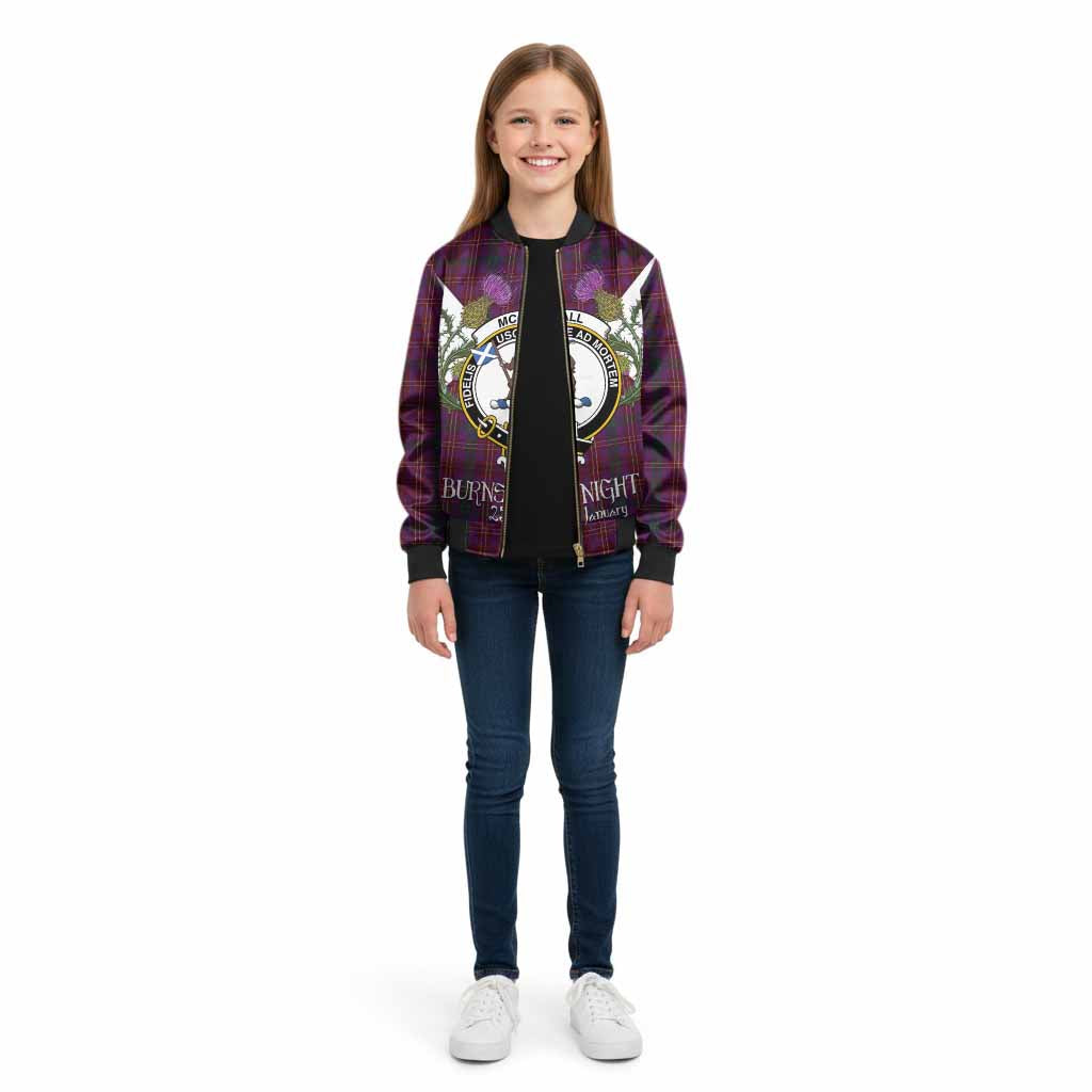 McCall (Caithness) Tartan Family Crest Kid Bomber Jacket Scottish Burns Night Thistle Floral