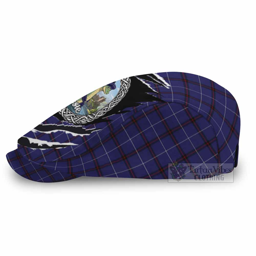 McCallie Tartan Loch Ness Monster Flat Cap, Jeff Cap Celtic Knot Nessie Art