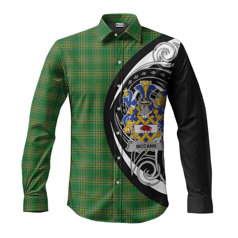 Tartan Vibes Clothing McCann Irish Clan Long Sleeve Button Shirt Celtic Circle Style