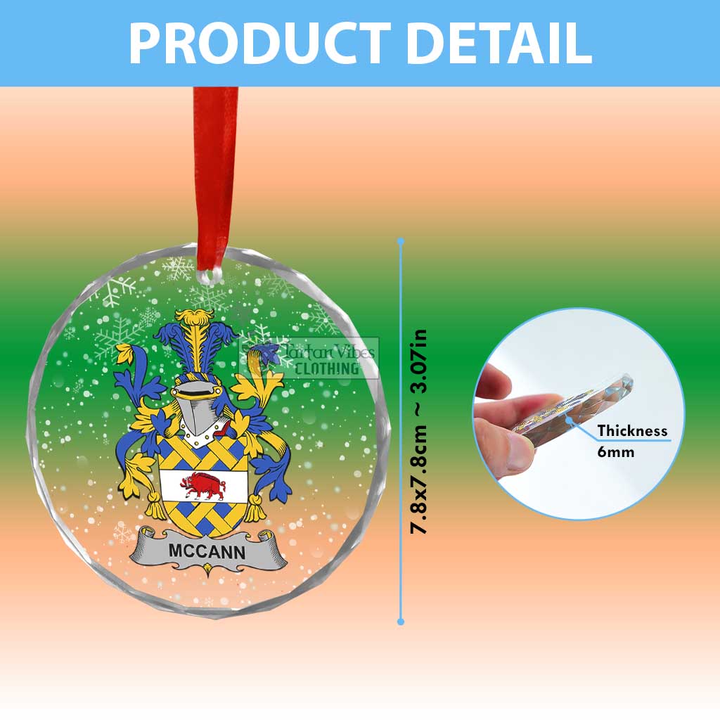 Tartan Vibes Clothing McCann Irish Clan Christmas Glass Ornament with Coat of Arms