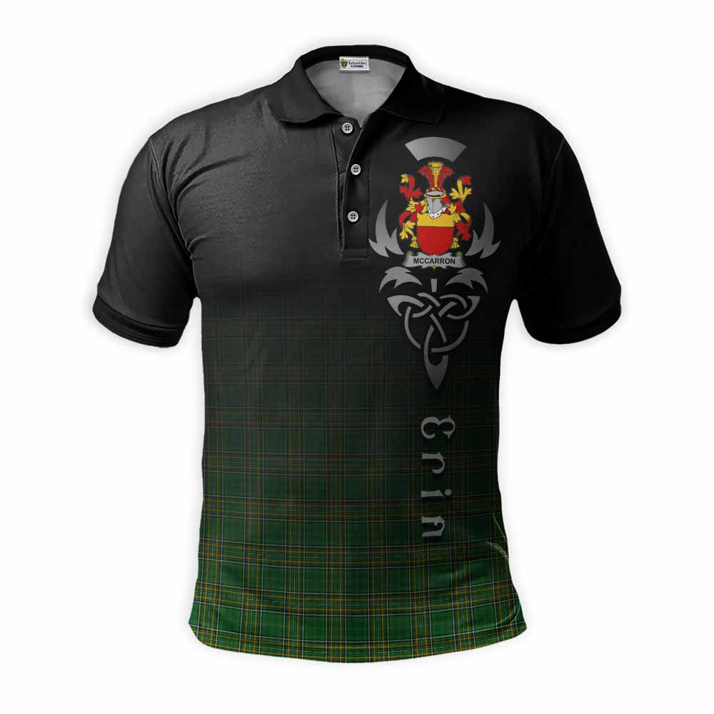 Tartan Vibes Clothing McCarron Irish Clan Polo Shirt with Coat of Arms Erin Go Bragh Celtic Inspired