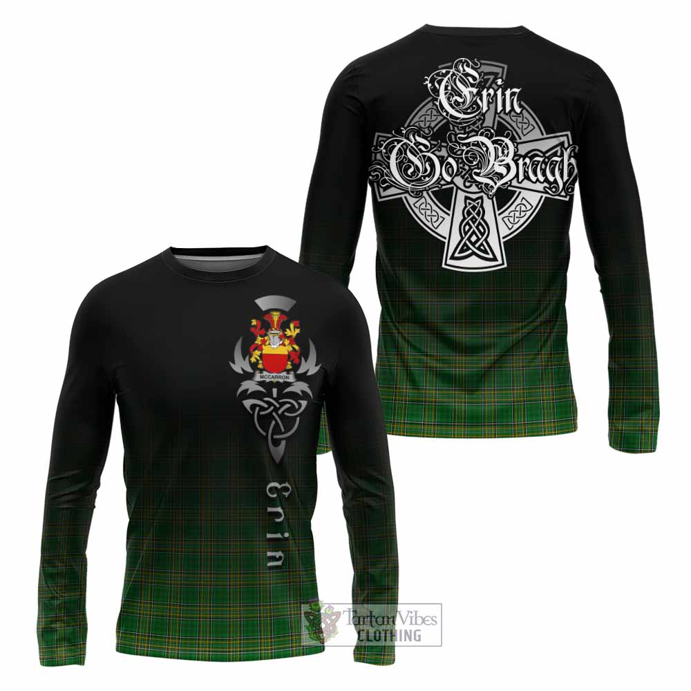 Tartan Vibes Clothing McCarron Irish Clan Long Sleeve T-Shirt with Coat of Arms Erin Go Bragh Celtic Inspired
