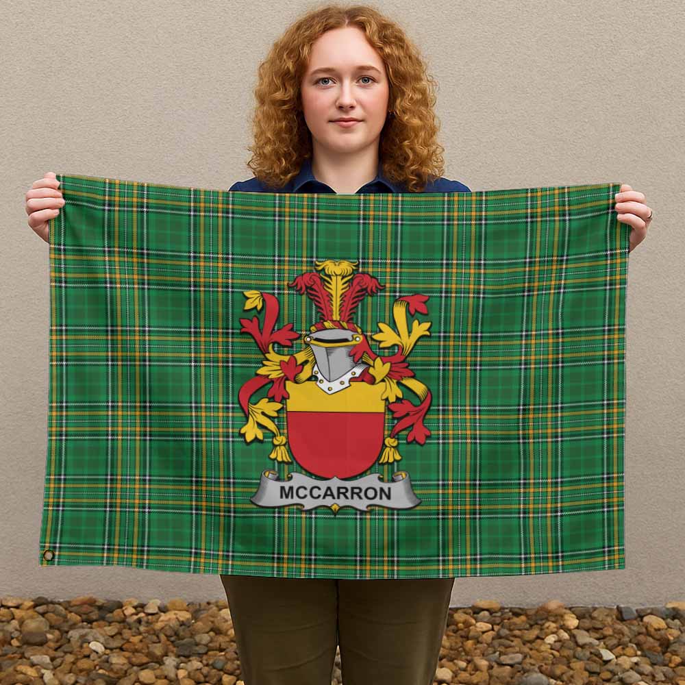 Tartan Vibes Clothing McCarron Irish Clan Tartan House Flag with Coat of Arms