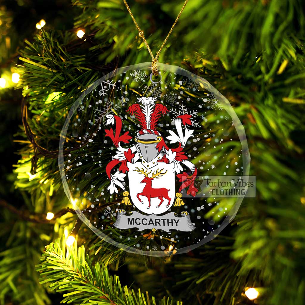 McCarthy Irish Clan Christmas Glass Ornament with Coat of Arms Transparent Glass Circle - 2D-tartanvibesclothing