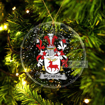 Tartan Vibes Clothing McCarthy Irish Clan Christmas Glass Ornament with Coat of Arms