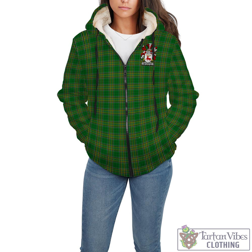 McCarthy Irish Clan Tartan Sherpa Hoodie with Coat of Arms - Tartan Vibes Clothing