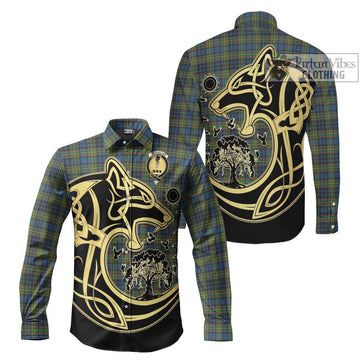 McClellan Ancient Tartan Long Sleeve Button Shirt with Family Crest Celtic Wolf Style Men's Shirt S - Tartan Vibes Clothing