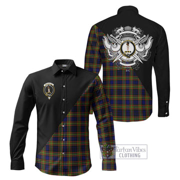McClellan Modern Tartan Long Sleeve Button Shirt with Family Crest and Military Logo Style Men's Shirt S - Tartanvibesclothing Shop