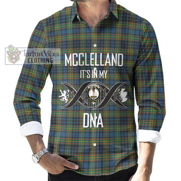 McClelland Ancient Tartan Long Sleeve Button Shirt with Family Crest DNA In Me Style Men's Shirt S - Tartanvibesclothing Shop