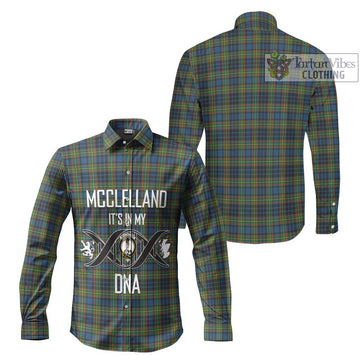 McClelland Ancient Tartan Long Sleeve Button Shirt with Family Crest DNA In Me Style Men's Shirt - Tartanvibesclothing Shop