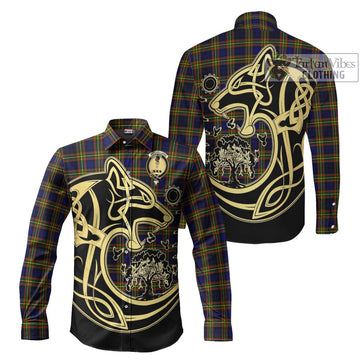 McClelland Modern Tartan Long Sleeve Button Shirt with Family Crest Celtic Wolf Style Men's Shirt S - Tartan Vibes Clothing