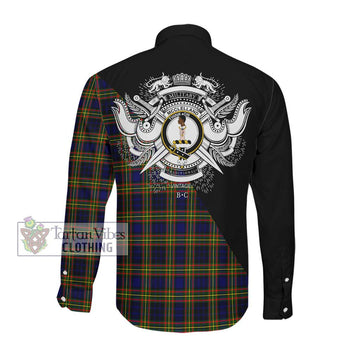 McClelland Modern Tartan Long Sleeve Button Shirt with Family Crest and Military Logo Style Men's Shirt - Tartanvibesclothing Shop