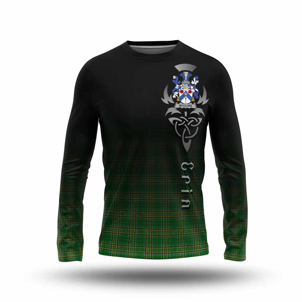 Tartan Vibes Clothing McClure Irish Clan Long Sleeve T-Shirt with Coat of Arms Erin Go Bragh Celtic Inspired