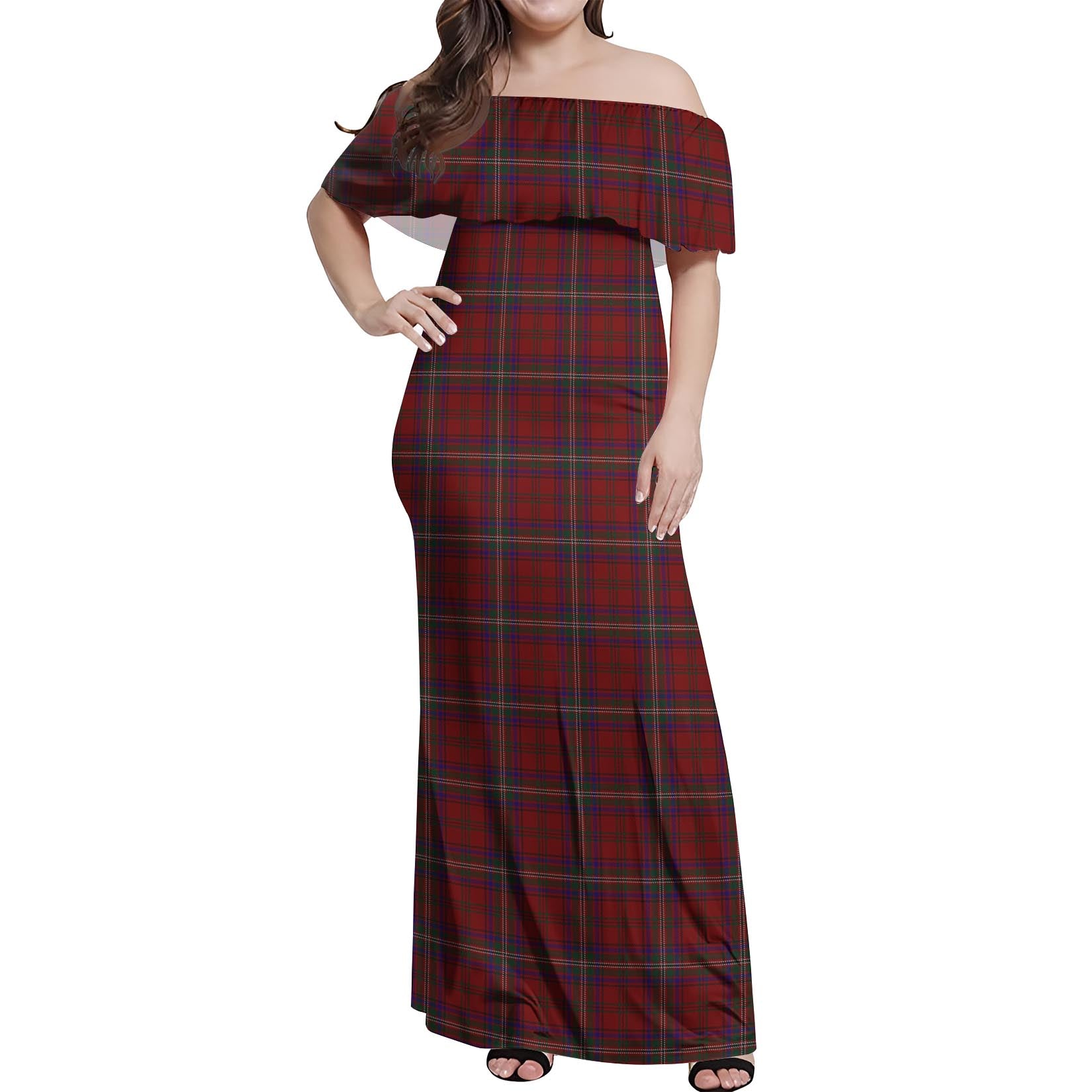 McClure Tartan Off Shoulder Long Dress Women's Dress - Tartan Vibes Clothing