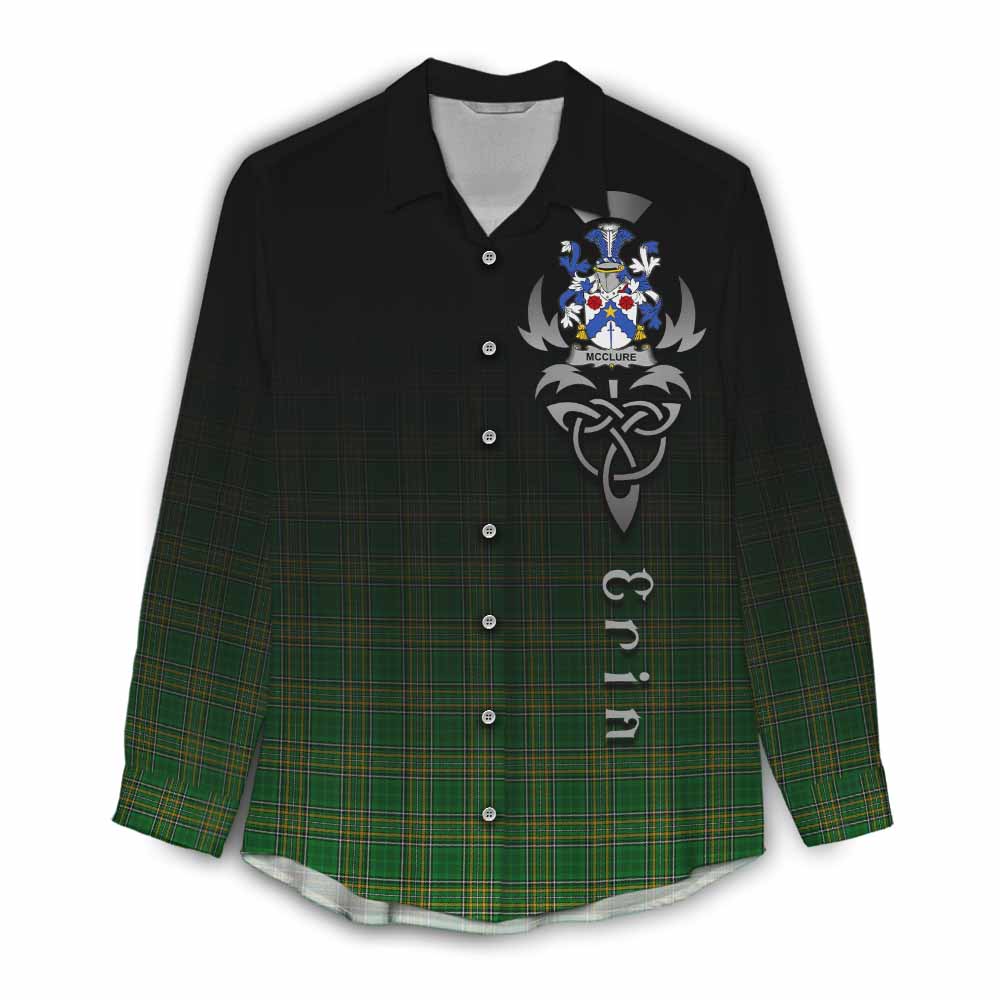 Tartan Vibes Clothing McClure Irish Clan Women's Casual Shirt with Coat of Arms Erin Go Bragh Celtic Inspired