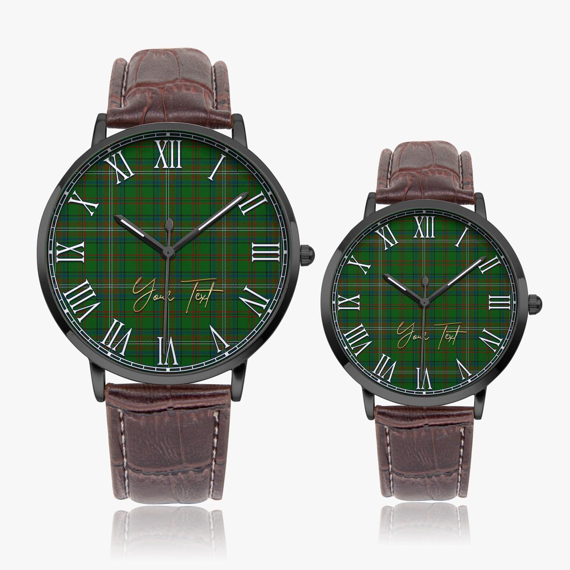 McClure Hunting Tartan Personalized Your Text Leather Trap Quartz Watch - Tartan Vibes Clothing