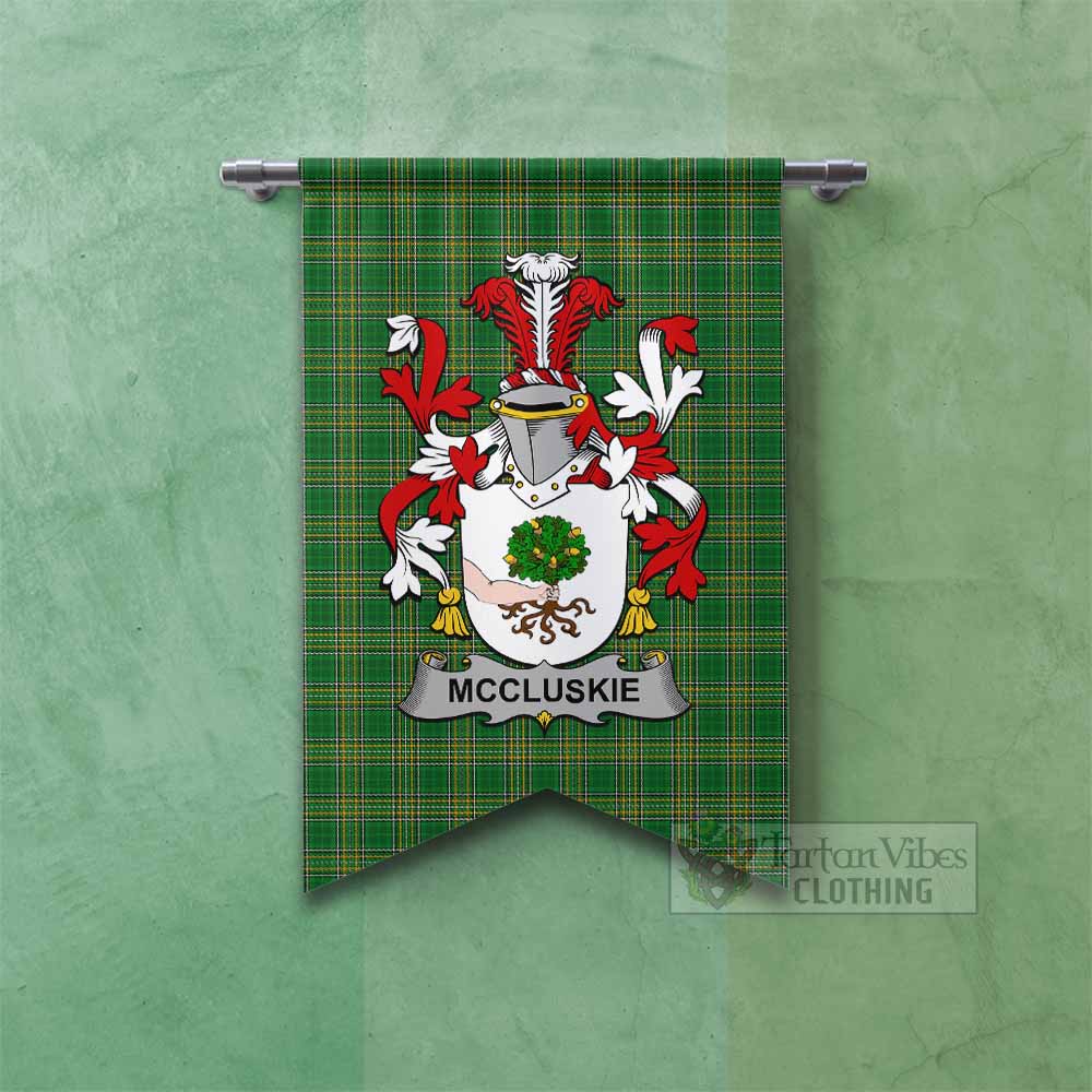 Tartan Vibes Clothing McCluskie Irish Clan Tartan Gonfalon, Tartan Banner with Coat of Arms