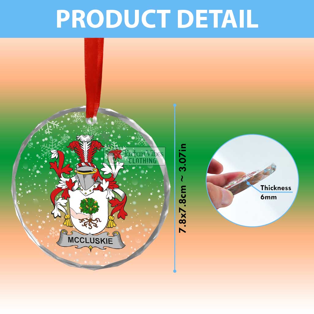 Tartan Vibes Clothing McCluskie Irish Clan Christmas Glass Ornament with Coat of Arms