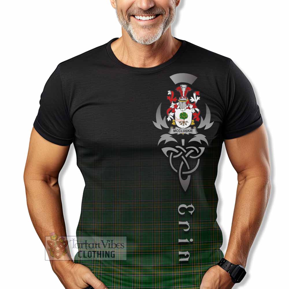 Tartan Vibes Clothing McCluskie Irish Clan T-Shirt with Coat of Arms Erin Go Bragh Celtic Inspired