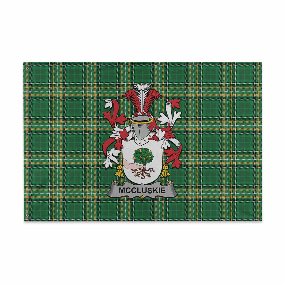 Tartan Vibes Clothing McCluskie Irish Clan Tartan House Flag with Coat of Arms