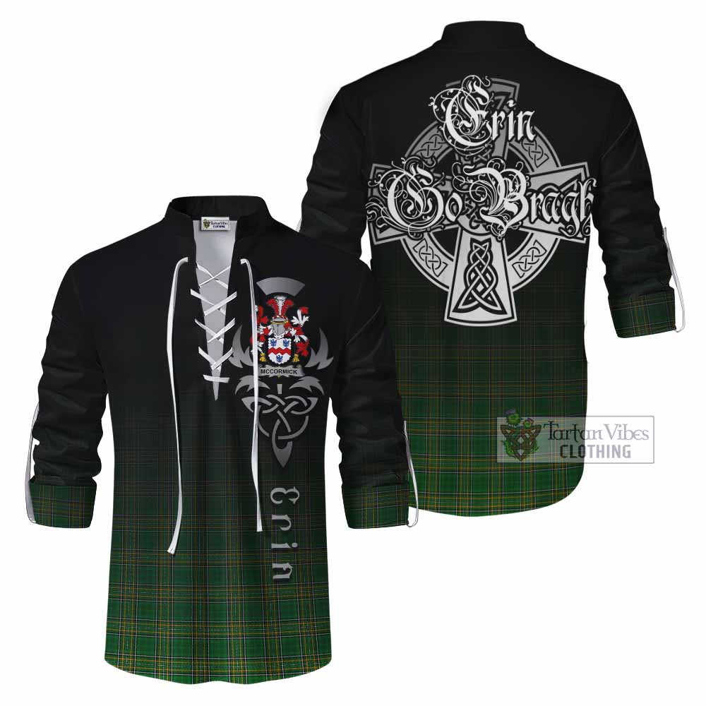 Tartan Vibes Clothing McCormick Irish Clan Ghillie Kilt Shirt with Coat of Arms Erin Go Bragh Celtic Inspired