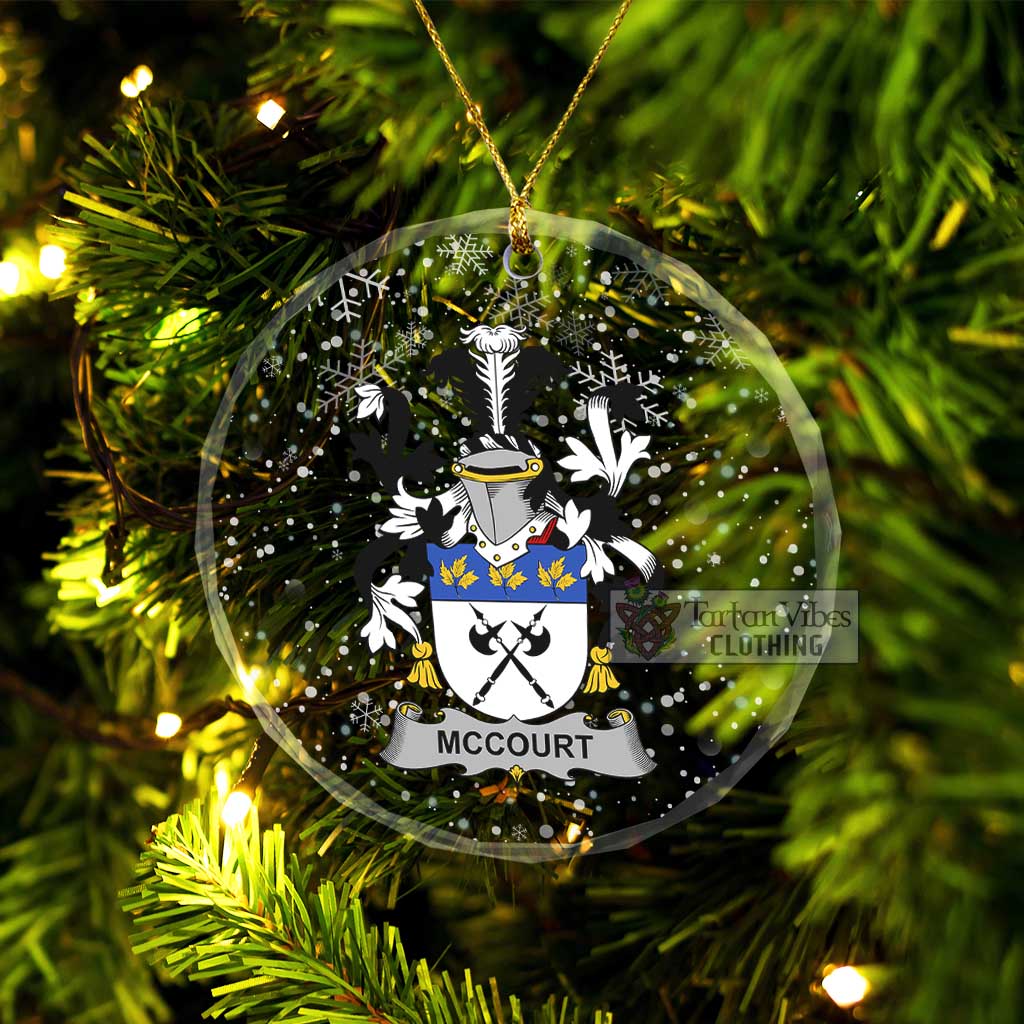 McCourt Irish Clan Christmas Glass Ornament with Coat of Arms Transparent Glass Circle - 2D-tartanvibesclothing