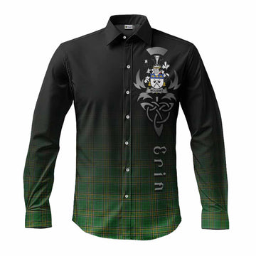 Tartan Vibes Clothing McCourt Irish Clan Long Sleeve Button Shirt with Coat of Arms Erin Go Bragh Celtic Inspired