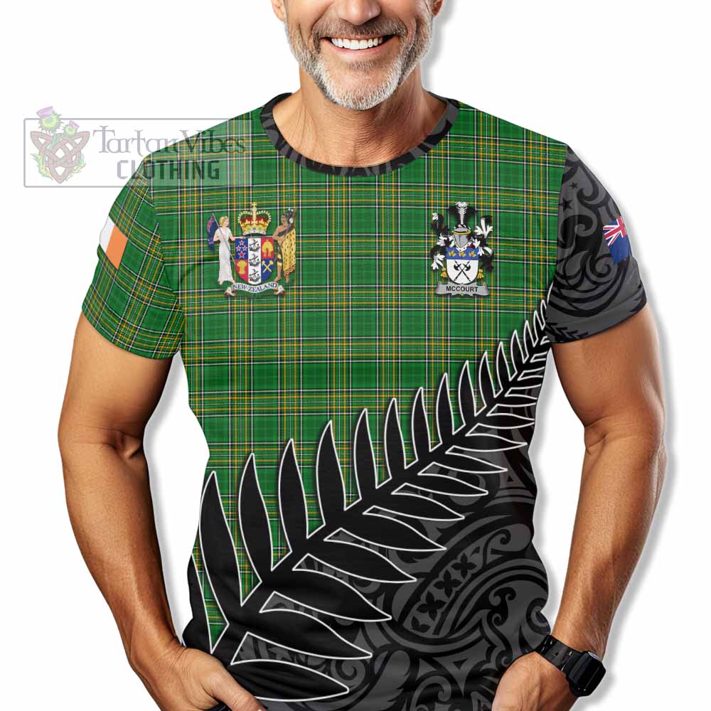 Tartan Vibes Clothing McCourt Irish Clan Tartan T-Shirt with Coat of Arms New Zealand Silver Fern Half Style